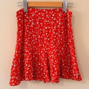 Zara| Cute Floral Flowy Ruffled Red White Mini‎ Skirt/Skort Spring & Summer Sz M